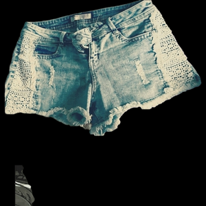 No Boundaries Lace Patch Denim Shorts-Boho Festival Jean Shorts, Size 13